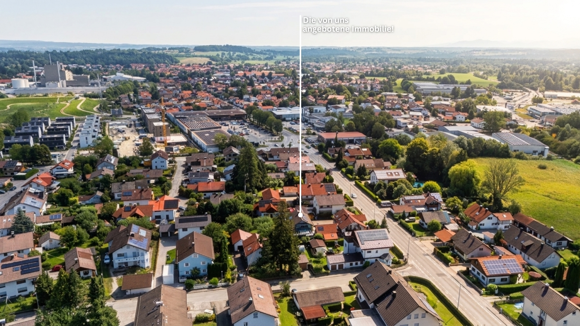 Drohnenaufnahme der von uns angebotenen Immobilie in der Umgebung